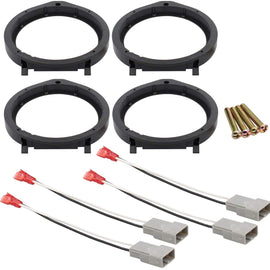 Absolute Car Stereo Door Speaker Adapter Mounting Plates 6.5 Inch 6.75 Inch 165mm Stand Ring Kit with Wiring Harness Cable Set of 4