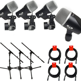 CAD Audio Stage4 4-Piece Drum Microphone Bundle with 3 Tripod Mic Stands & 4 XLR Cables