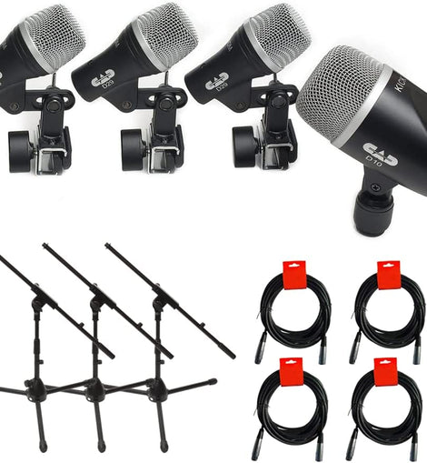 CAD Audio Stage4 4-Piece Drum Microphone Bundle with 3 Tripod Mic Stands & 4 XLR Cables