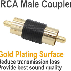 10 Pack Male to Male Gold RCA cable cord Coupler Joiner barrel Connectors
