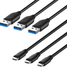 American Terminal USB-C to USB-A 3.0 Cable 6 Feet Type C Charging and Data Transfer 3-Pack