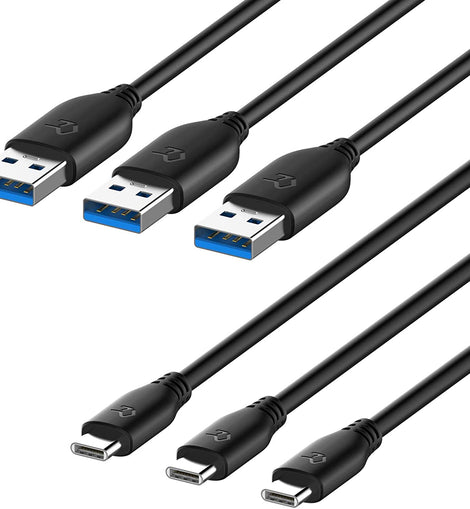 American Terminal USB-C to USB-A 3.0 Cable 6 Feet Type C Charging and Data Transfer 3-Pack