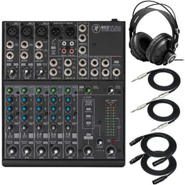 Mackie 802VLZ4, 8-channel Ultra Compact Mixer with High-Quality Onyx Preamps with MR DJ Certified Closed-Back Studio Monitor Headphones, 1/4" TRS 12' Cables, & XLR 12' Cables