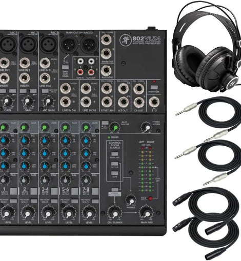 Mackie 802VLZ4, 8-channel Ultra Compact Mixer with High-Quality Onyx Preamps with MR DJ Certified Closed-Back Studio Monitor Headphones, 1/4