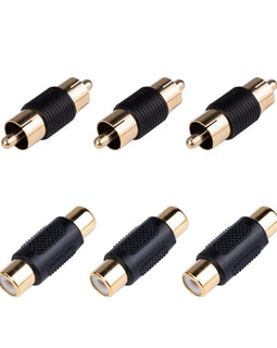 6 Pack Female & Male Gold RCA cable Cord Coupler Joiner barrel Connectors