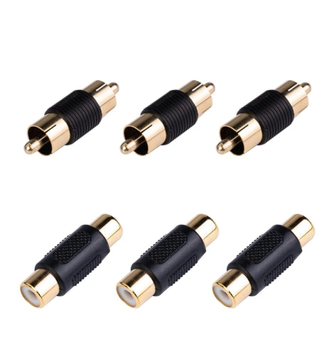 6 Pack Female & Male Gold RCA cable Cord Coupler Joiner barrel Connectors