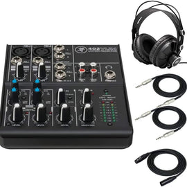 Mackie 402VLZ4, 4-channel Ultra Compact Mixer with High-Quality Onyx Preamps with MR DJ Headphones, 1/4" TRS Cables, & XLR Cable Bundle