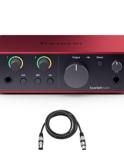 Focusrite Scarlett Solo 4th Gen 2x2 USB Audio Interface With Single Microphone Preamp & XLR Cable