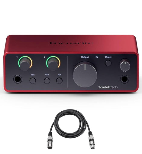 Focusrite Scarlett Solo 4th Gen 2x2 USB Audio Interface With Single Microphone Preamp & XLR Cable