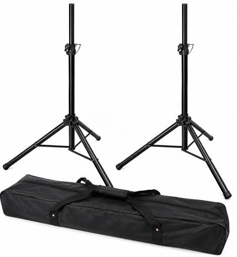 2 MR DJ SS300B Speaker Stand with Road Carrying Bag Universal Black Heavy Duty Folding Tripod PRO PA DJ Home On Stage Speaker Stand Mount Holder with Road Carrying Bag
