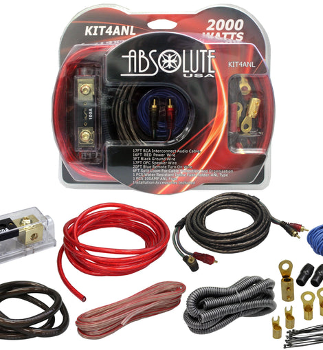 Absolute KIT4ANL PRO Marine Auto Car RV 4 Gauge 2000W ANL Amplifier Wiring Kit