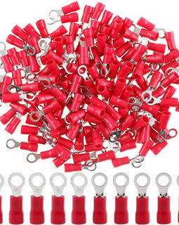 100Pcs 22-16AWG Insulated Ring Terminals Electrical Wire Crimp Connectors Red