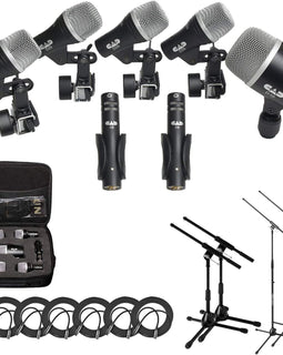 CAD Audio Stage7 7-Piece Drum Instrument Mic Carrying Case + 2 Mic Stands & 2 Kick Stands + 7 XLR Mic Cables