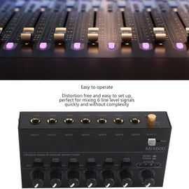 MR DJ MIX600 Ultra Low-Noise 6-Channel Line Mixer Stereo/Single Track Switch Microphone