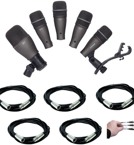 Samson DK705 5-Piece Drum Microphone Kit & Case with 5X Mic Cable, 20 ft. XLR Bulk + Valued Accessory Bundle