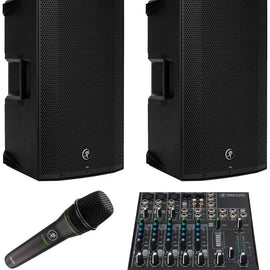 Mackie Thump212 1400W 12" Powered Speaker Pair + EM-89D Cardioid Dynamic Vocal Microphone + 802VLZ4 8-channel Analog Mixer