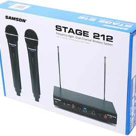 SAMSON Stage 212 Dual VHF Handheld Wireless Microphone System w 2 Q6 Mics Bundle with Mackie CR BUDS Studio Quality Earphones EarBuds Headphones w Mic & Controls