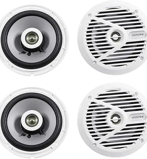 2 Alpine SPS-M601W 6.5” Coaxial 2-Way Marine Speaker with White Grilles