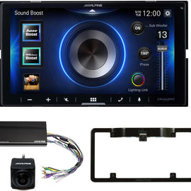 Alpine iLX-W670 Receiver with Apple CarPlay, Android Auto Includes KTA-450 4-Channel Amplifier, Back up Camera and License Plate Fame