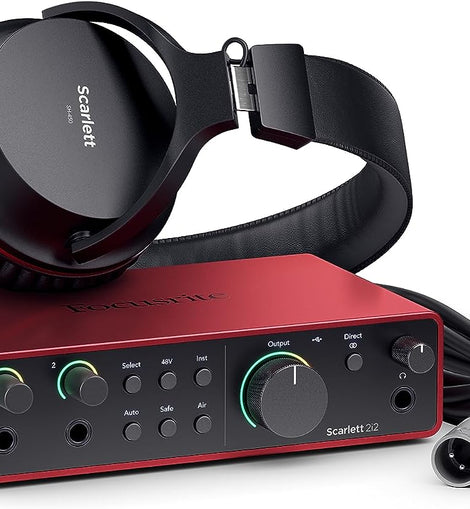 Focusrite Scarlett 2i2 Studio 4th Gen USB Audio Interface Bundle for the Songwriter with Condenser Microphone and Headphones for Recording, Streaming, and Podcasting