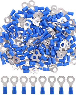 100pcs #8 Blue Vinyl Insulated Ring Terminal 16-14 Gauge