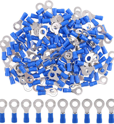 100pcs #8 Blue Vinyl Insulated Ring Terminal 16-14 Gauge