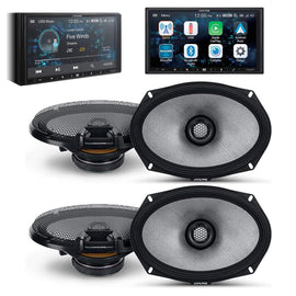 Alpine ILX-W670 Digital Indash Receiver & Two Pairs Alpine R2-S69 Type R 6x9 Coaxial Speaker & KIT8 Installation AMP Kit