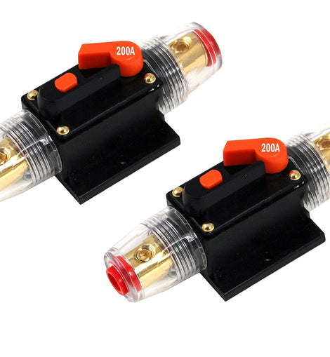 2 Absolute ICB200 200 Amp Circuit Breaker 4/8 AWG Inline Manual Reset Fuse Holder
