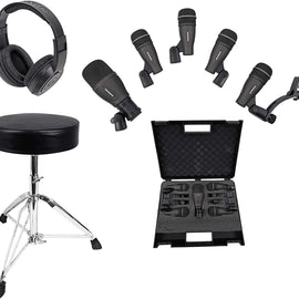 Samson DK705 5-Piece Drum Microphone Kit  Bundle with Stool & Headphone