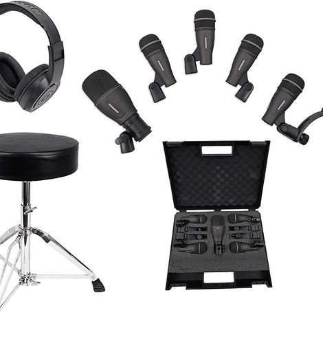 Samson DK705 5-Piece Drum Microphone Kit  Bundle with Stool & Headphone