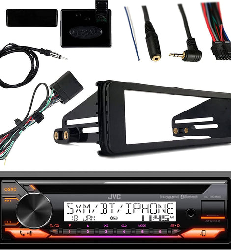 JVC Marine Radio Bluetooth Bundle with Dash Kit Handle Bar Control Antenna For 1998-13 Harley Davidson Motorcycle Touring Flht Flhx Flhtc