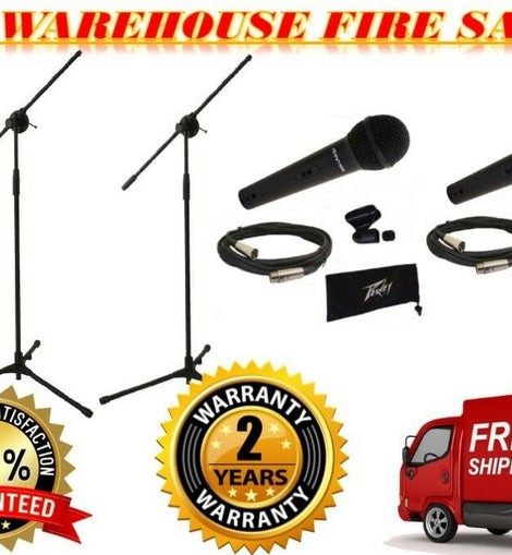 2 Peavey PVI100XLR Wired Dynamic Cardioid Microphone+Mic Clip+Cable+Mic Stand