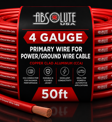 Absolute PROP4G50RD Pro Series Red 50 Feet 4 Gauge Ultra Flexible Power/Ground Battery Amp 12V Cable Wire for Auto, Car, Inverter, RV, Solar, Marine, Trucks