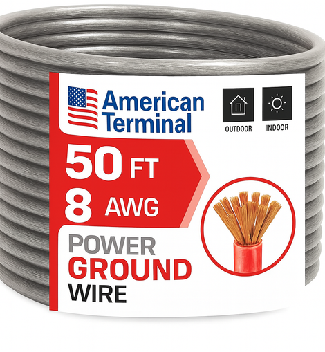 American Terminal ATP8G50SL 8GA 50' Silver Power Ground Wire Car Audio Amplifier Marine Cable