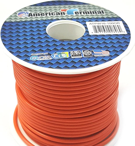 American Terminal ATPW16-100OR 16GA 100' Orange Primary Remote Power Ground Wire