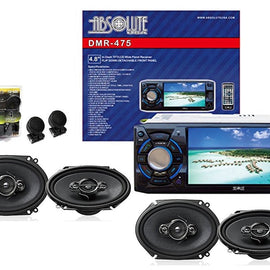 Absolute DMR-475 4.8" DVD/MP3/CD Multimedia Player Widescreen Receiver With 2 Pairs Of Pioneer TS-A6966R 6x9" Speakers And Free Absolute TW600 Tweeter