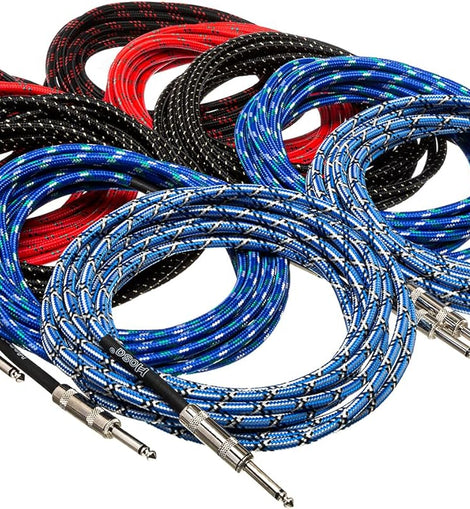 Hosa 3GT-PAK Cloth Guitar Cable, Hosa Straight to Same, 18 ft, Assorted Colors, 10 pc
