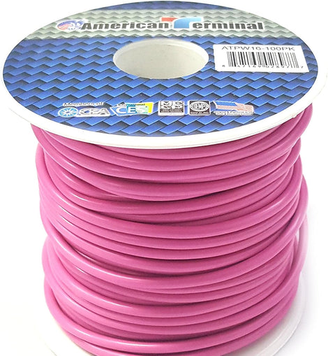 American Terminal ATPW16-100PI 16GA 100' Pink Primary Remote Power Ground Wire
