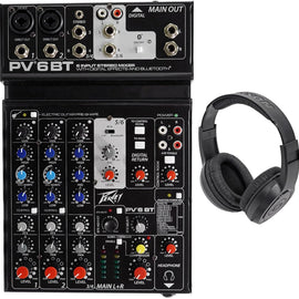 Peavey PV 6 BT 6 Channel Compact Mixing Mixer Console with Bluetooth + Certified Headphones