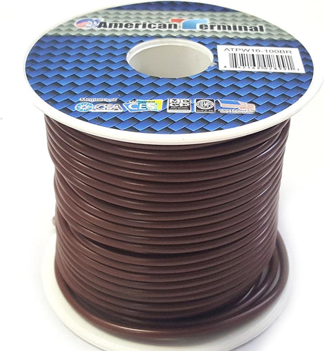 American Terminal ATPW16-100BR 16GA 100' Brown Primary Remote Power Ground Wire