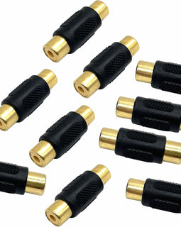 10 Pack Female to Female Gold RCA cable cord Coupler Joiner barrel Connectors