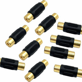 10 Pack Female to Female Gold RCA cable cord Coupler Joiner barrel Connectors