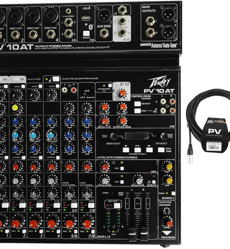 Peavey PV 10 AT 10 Channel Compact Mixing Mixer Console with Bluetooth Auto-Tune pitch correction + PV 20' XLR Cable