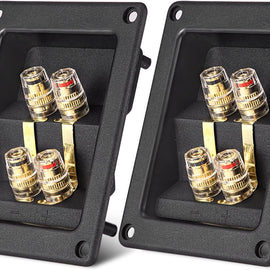 American Terminal 2PCS Rectangle 4-Way Speaker Box Terminal Cup with Banana Plugs, Screw Type Binding Post Subwoofer Box Speaker Terminal Plates for DIY Home Car Stereo Speaker & Subwoofer