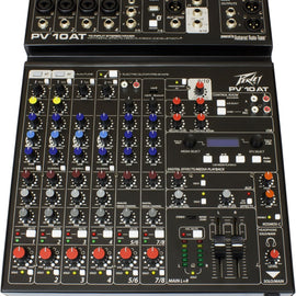 Peavey PV 10 AT 10 Channel Compact Mixing Mixer Console with Bluetooth Auto-Tune pitch correction + 2 1/4" & 4 XLR Cables