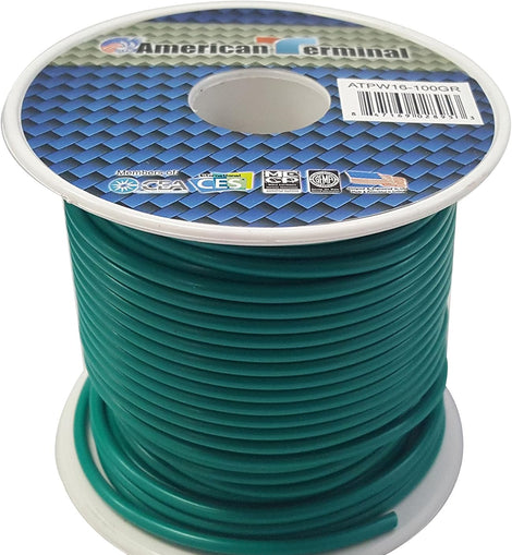 American Terminal ATPW16-100GR 16GA 100' Green Primary Remote Power Ground Wire