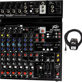 Peavey PV10BT Pro Audio Mixer,4 mic In,Bluetooth/USB,Compressor/Effects Bundle with Peavey PV 20' XLR Female to Male Low Z Mic Cable