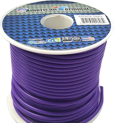 American Terminal ATPW16-100PP 16GA 100' Purple Primary Remote Power Ground Wire