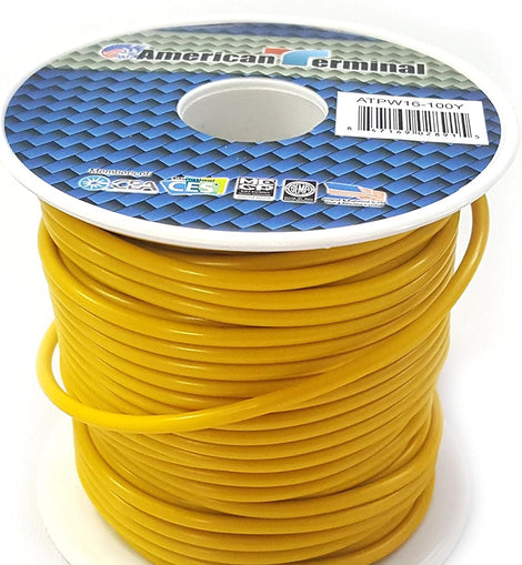 American Terminal ATPW16-100Y 16GA 100' Yellow Primary Remote Power Ground Wire