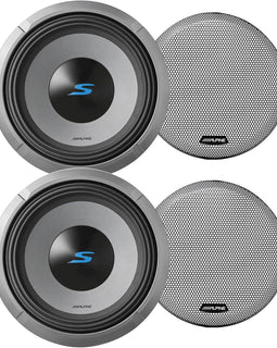 Alpine 2- S2-W12D4 12" S-Series Dual 4 Ohm Car Subwoofer & 2 KTE-12G.3 Grille